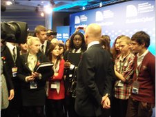 William Hague, the Foreign Secretary, talks to Youth Forum delegates
